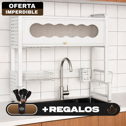Escurridor Multifuncional Completo en Acero Inoxidable EasyHome + REGALO: Kit de Utensilios de Cocina